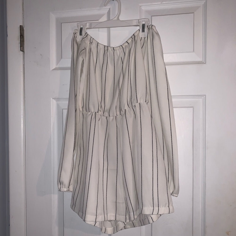 Striped off the shoulder romper